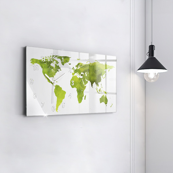 Horloge rectangulaire horizontale 'Carte du monde à l''aquarelle'