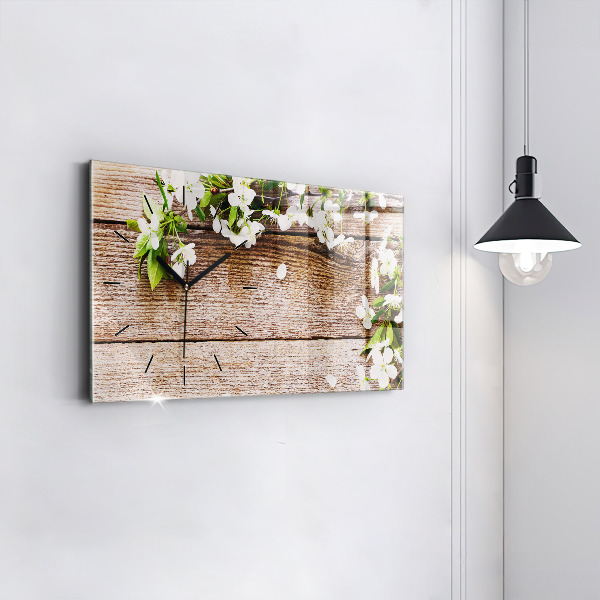 Horloge rectangulaire horizontale Fleurs sur bois
