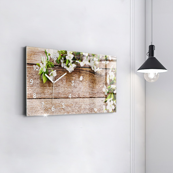 Horloge rectangulaire horizontale Fleurs sur bois