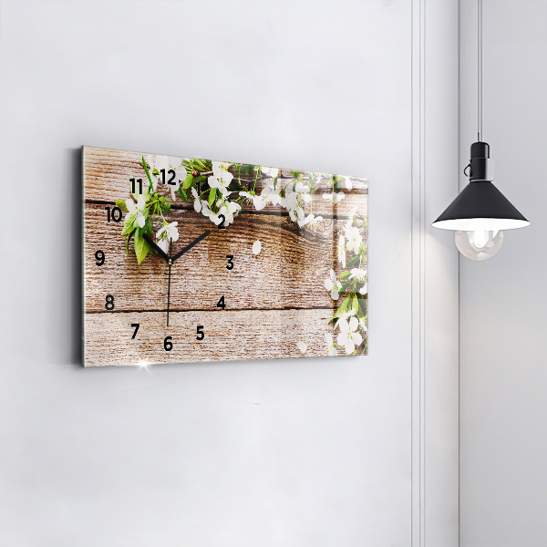 Horloge rectangulaire horizontale Fleurs sur bois