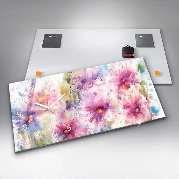 Horloge murale horizontale Fleurs peintes