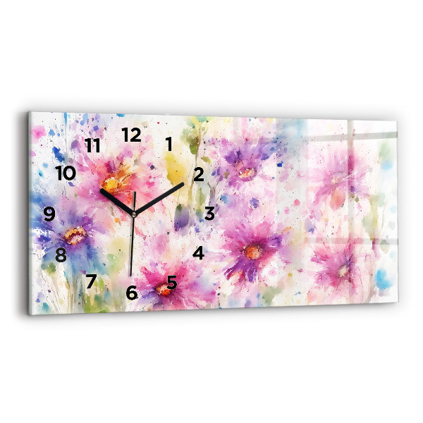 Horloge murale horizontale Fleurs peintes