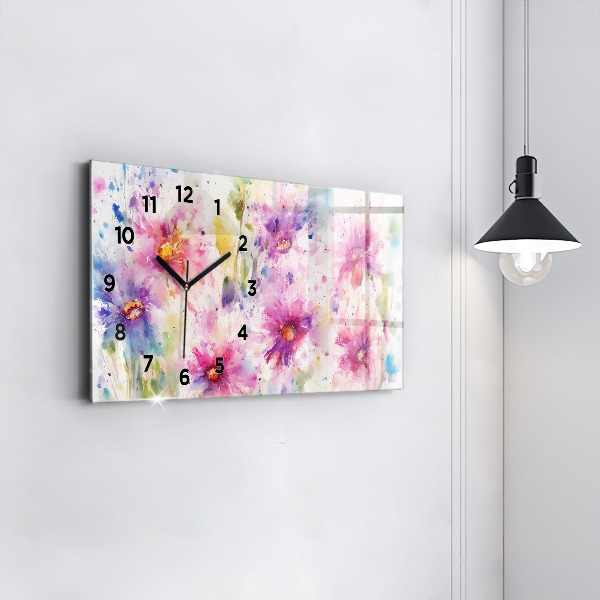 Horloge murale horizontale Fleurs peintes