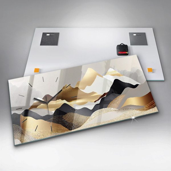 Horloge murale horizontale Montagnes dorées abstraites