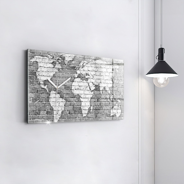 Horloge rectangulaire horizontale Carte du monde sur le mur