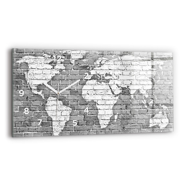 Horloge rectangulaire horizontale Carte du monde sur le mur