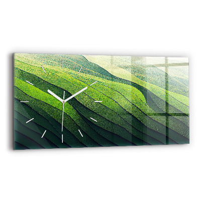 Horloge murale horizontale Abstraction des champs verts