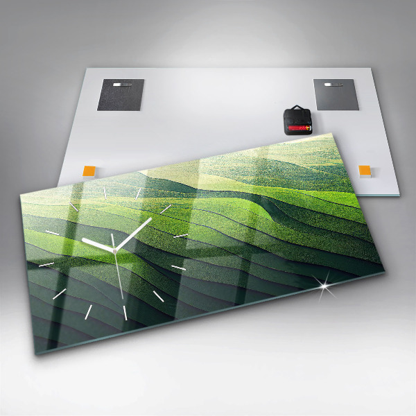 Horloge murale horizontale Abstraction des champs verts