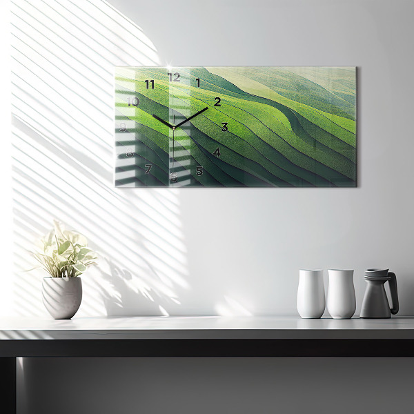 Horloge murale horizontale Abstraction des champs verts