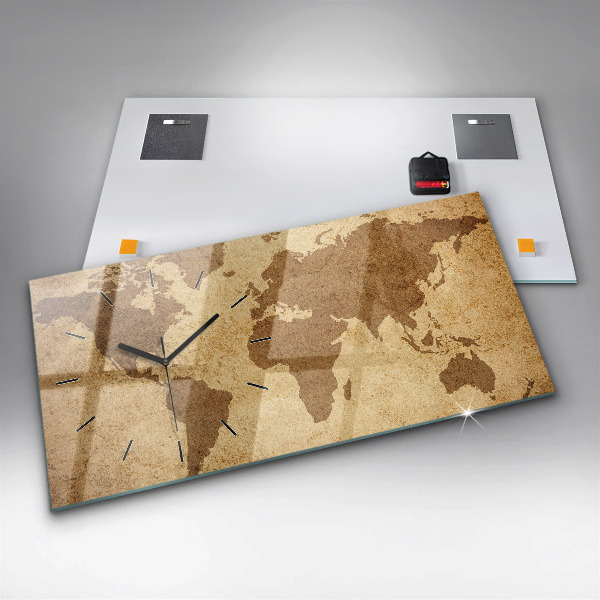 Horloge rectangulaire horizontale Carte du monde vintage