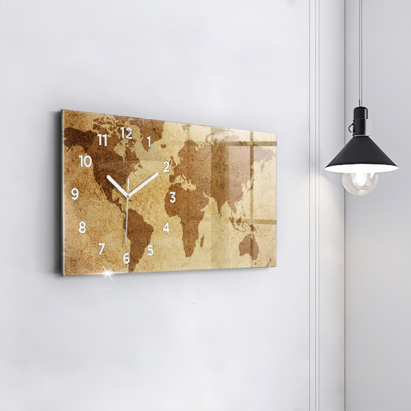 Horloge rectangulaire horizontale Carte du monde vintage