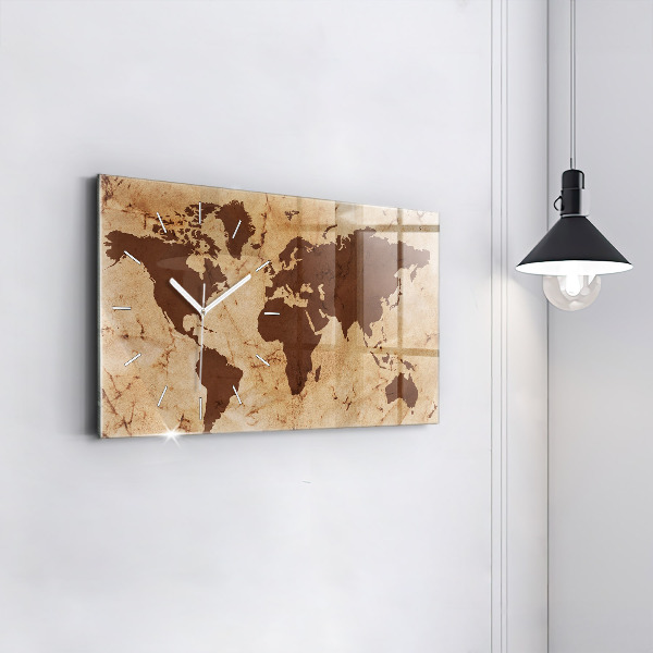 Horloge rectangulaire horizontale Carte du monde vintage