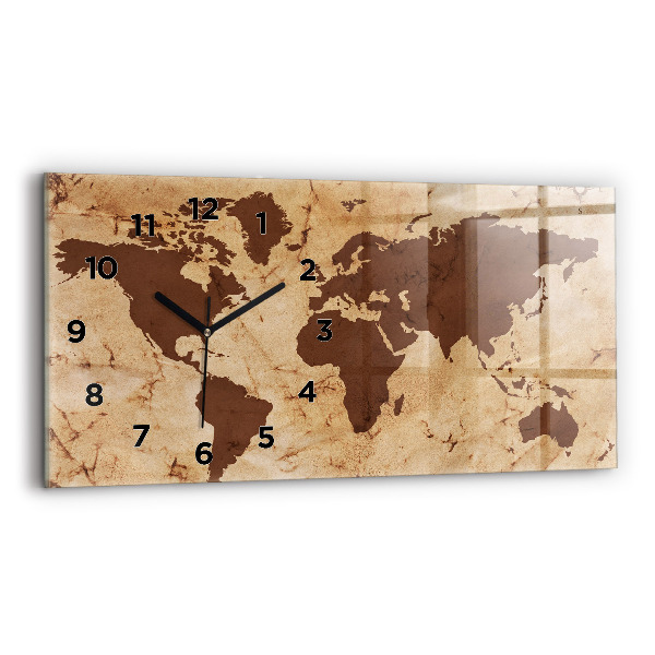 Horloge rectangulaire horizontale Carte du monde vintage