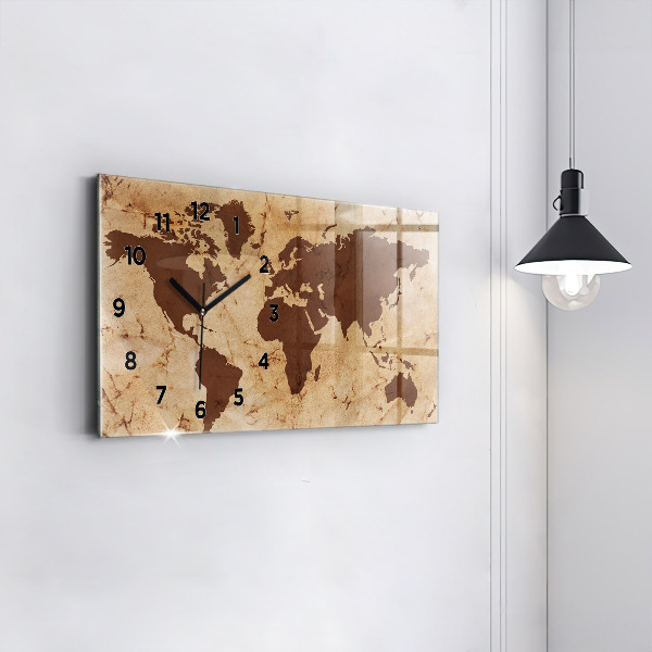 Horloge rectangulaire horizontale Carte du monde vintage