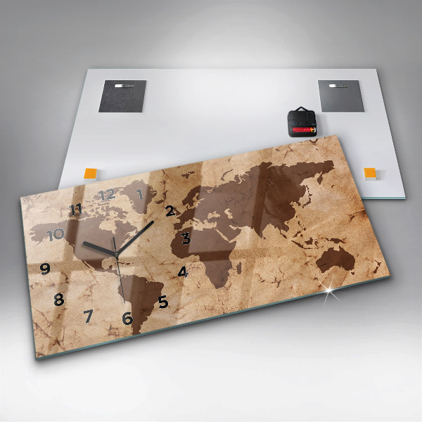 Horloge rectangulaire horizontale Carte du monde vintage