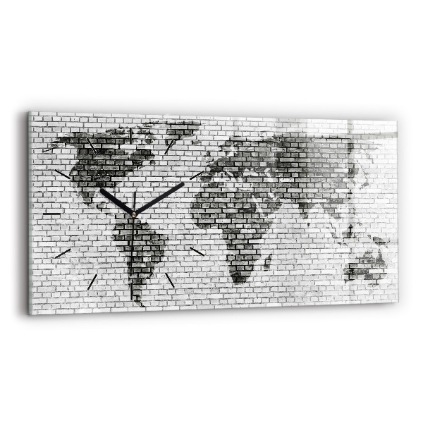 Horloge murale horizontale Carte du monde avec un mur de briques