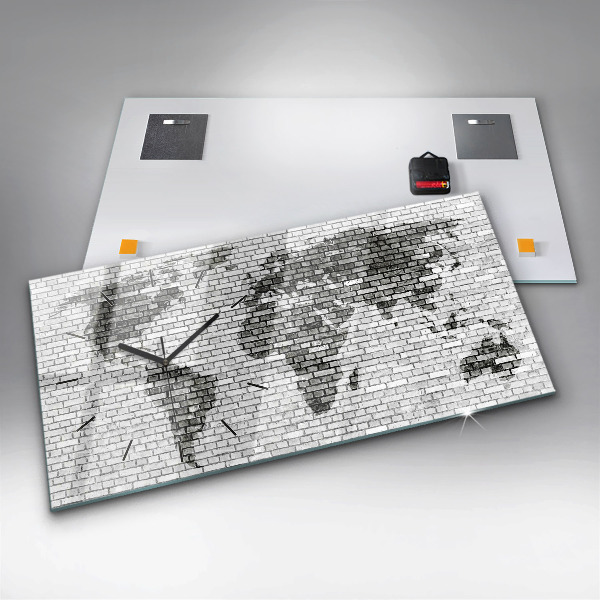 Horloge murale horizontale Carte du monde avec un mur de briques