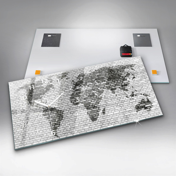 Horloge murale horizontale Carte du monde avec un mur de briques