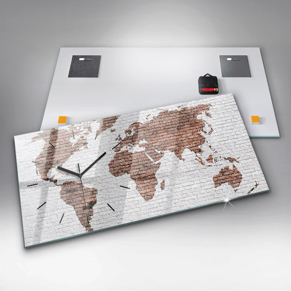 Horloge murale horizontale Carte du monde en briques