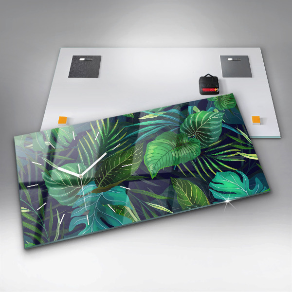Horloge murale horizontale Feuilles exotiques