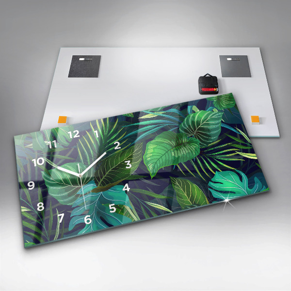 Horloge murale horizontale Feuilles exotiques