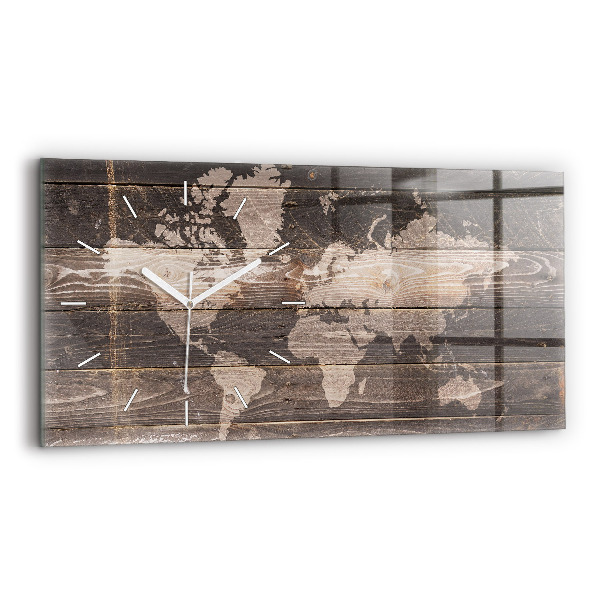 Horloge murale horizontale Carte du monde sur bois
