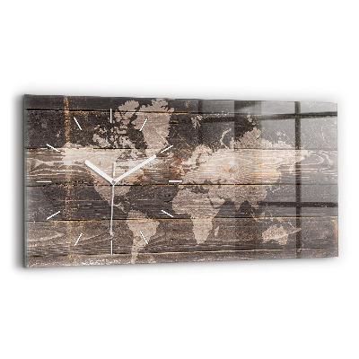 Horloge murale horizontale Carte du monde sur bois