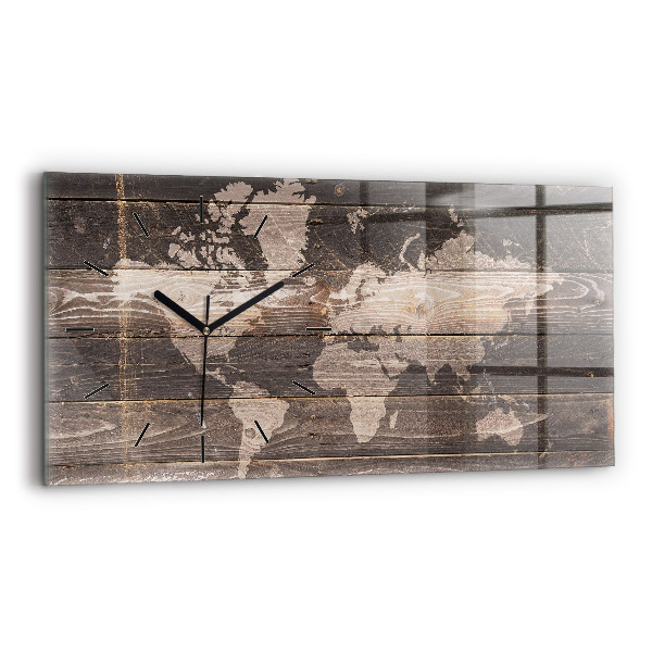Horloge murale horizontale Carte du monde sur bois