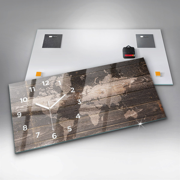 Horloge murale horizontale Carte du monde sur bois