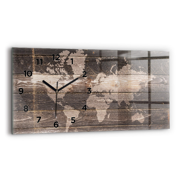 Horloge murale horizontale Carte du monde sur bois
