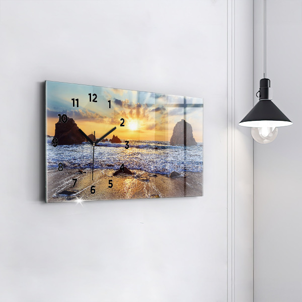 Horloge murale horizontale Coucher de soleil sur la plage