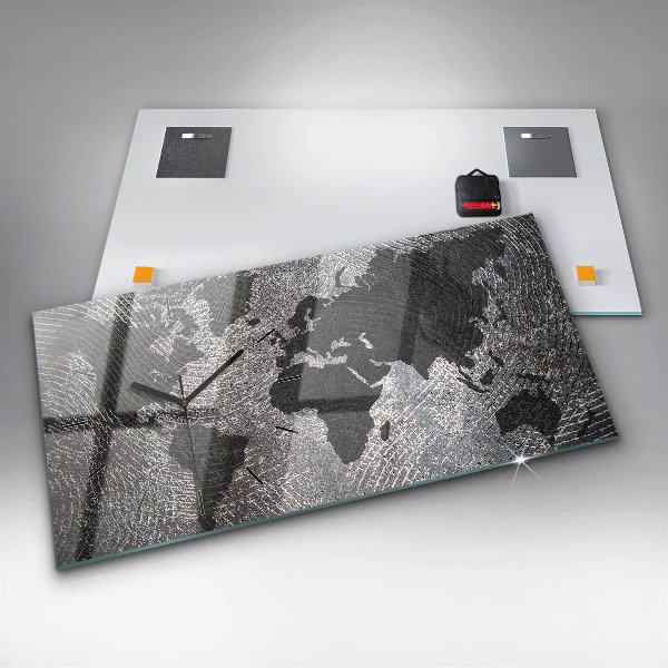 Horloge murale horizontale Carte du monde en béton