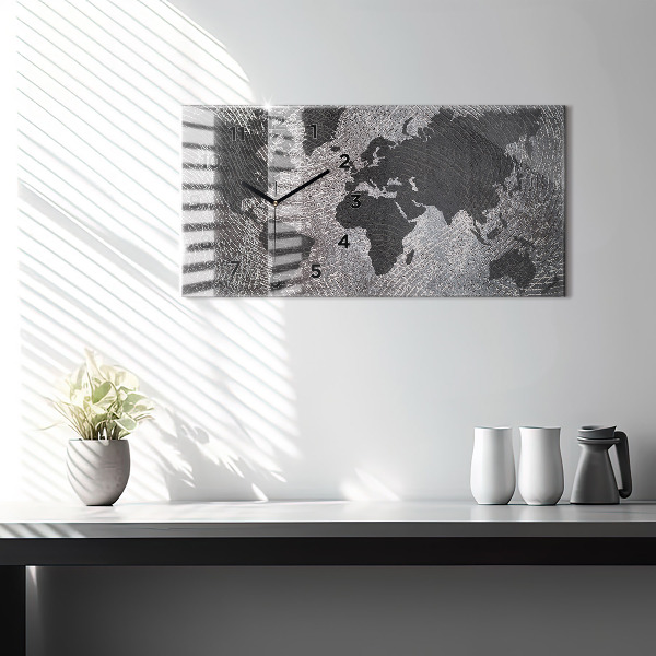 Horloge murale horizontale Carte du monde en béton