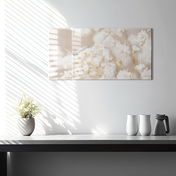 Horloge murale horizontale Petites fleurs blanches