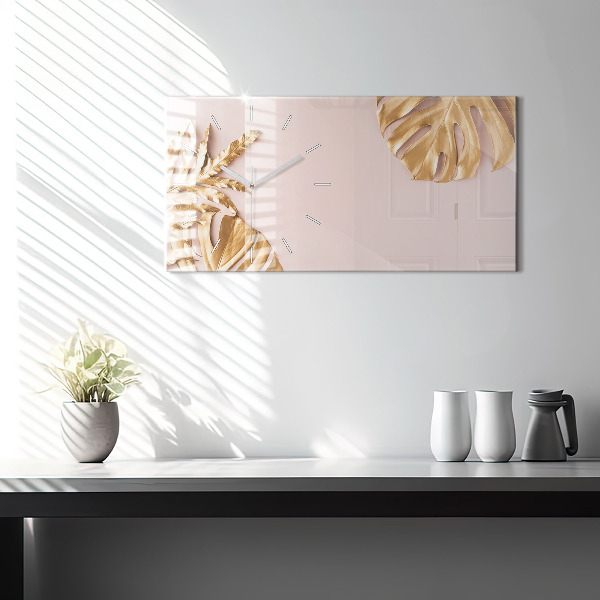 Horloge rectangulaire horizontale Feuilles tropicales dorées