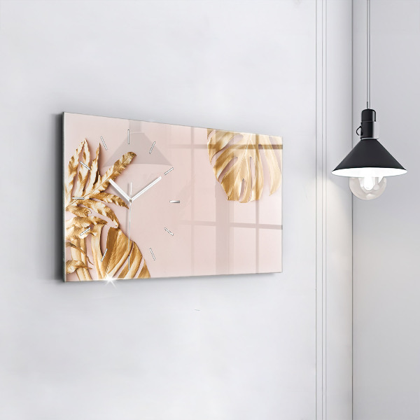 Horloge rectangulaire horizontale Feuilles tropicales dorées