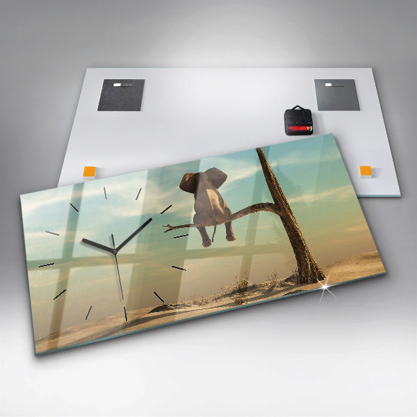Horloge rectangulaire horizontale Éléphant sur un arbre