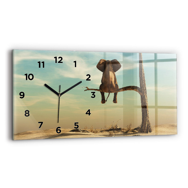 Horloge rectangulaire horizontale Éléphant sur un arbre