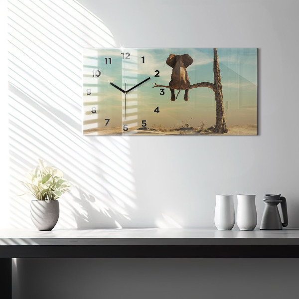 Horloge rectangulaire horizontale Éléphant sur un arbre