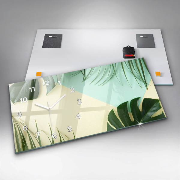 Horloge rectangulaire horizontale Feuilles de Monstera