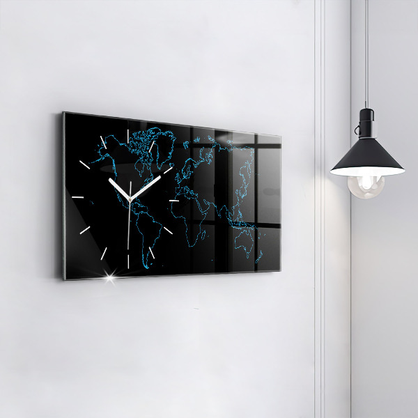 Horloge rectangulaire horizontale Contours de la carte du monde