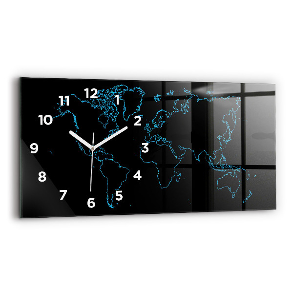 Horloge rectangulaire horizontale Contours de la carte du monde