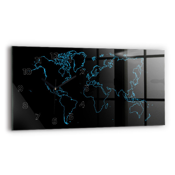 Horloge rectangulaire horizontale Contours de la carte du monde