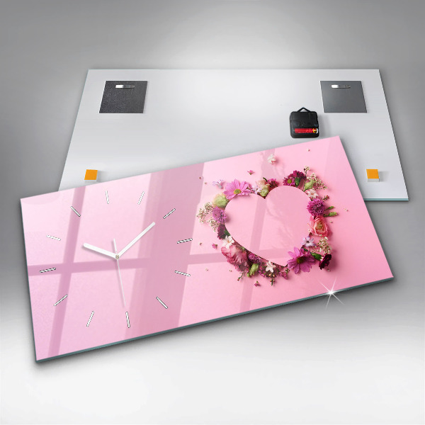 Horloge rectangulaire horizontale Coeur de fleurs