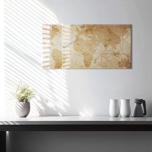 Horloge rectangulaire horizontale Carte du monde vintage