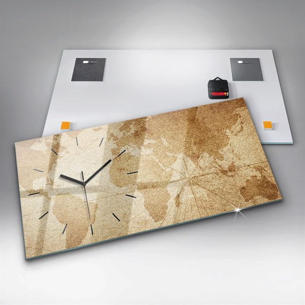 Horloge rectangulaire horizontale Carte du monde vintage