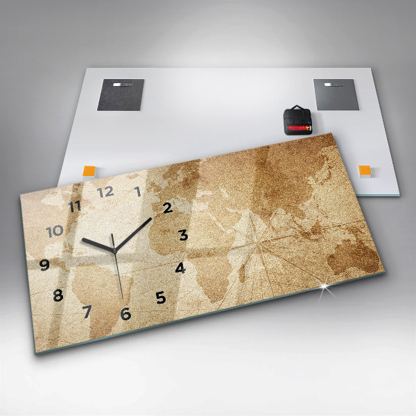 Horloge rectangulaire horizontale Carte du monde vintage