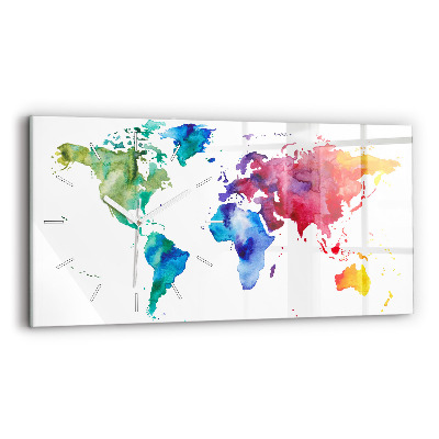 Horloge rectangulaire horizontale 'Carte du monde à l''aquarelle'