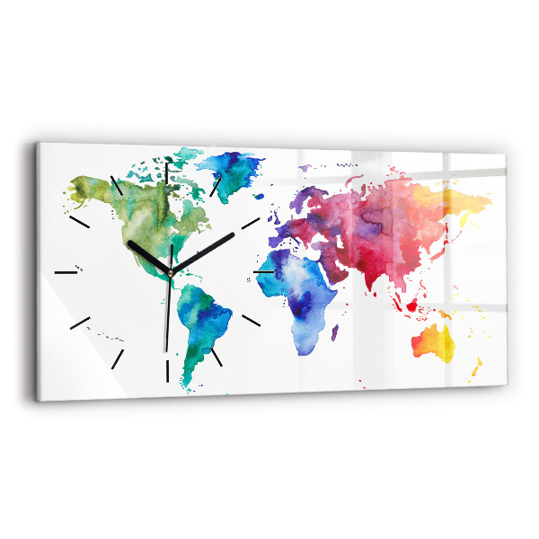 Horloge rectangulaire horizontale 'Carte du monde à l''aquarelle'