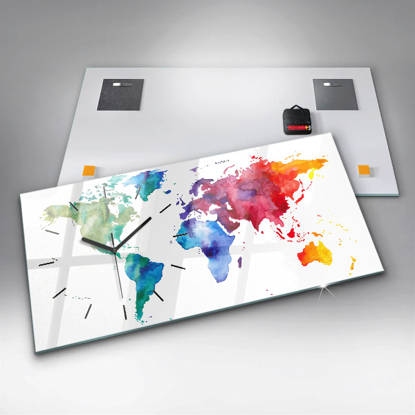 Horloge rectangulaire horizontale 'Carte du monde à l''aquarelle'
